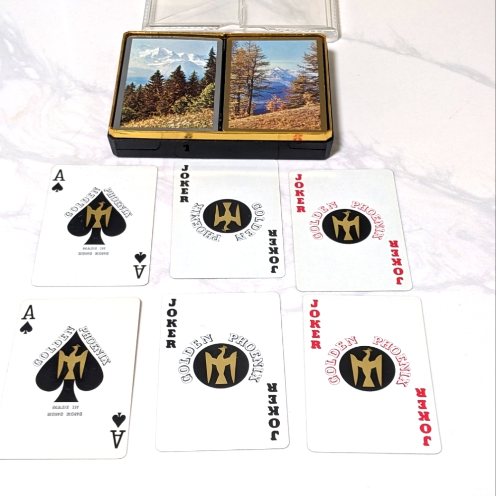 Playing Cards : Golden Phoenix Nature Scene Vintage Preowned 2 Decks Hong Kong